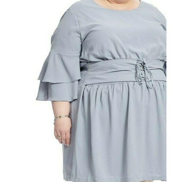 ⭐️JOA Sky Blue Smocked Waist Corset Fit & Flare Bell Sleeve Any Occasion Dress - Picture 3 of 12